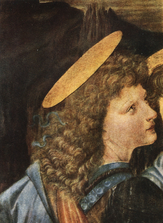 Леонардо да Винчи. Ангел. Фрагмент картины Андреа Вероккио 'Kpeщение Христа'. Уффици. Флоренция